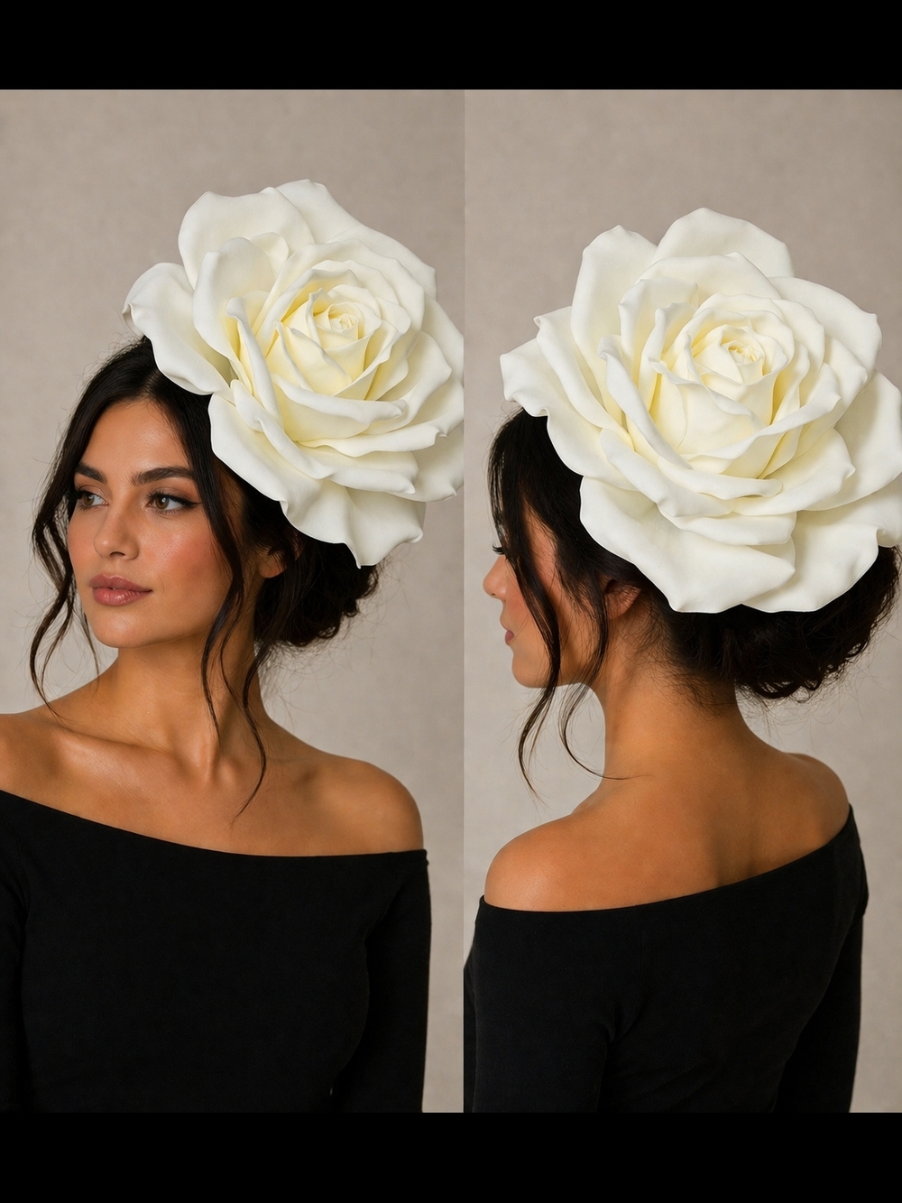 Elegant White Rose Headpiece Hat - Kentuky Derby